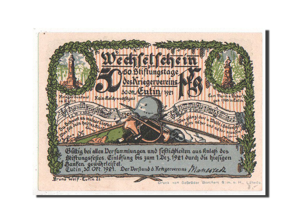 Banknote, Germany, Eutin Stadt, 50 Pfennig, 1921, UNC(63), Mehl:357.1
