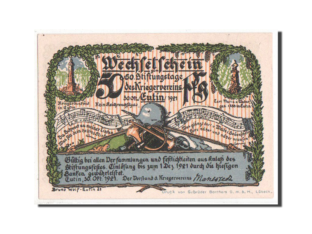 Banknote, Germany, Eutin Stadt, 50 Pfennig, 1921, UNC(63), Mehl:357.1