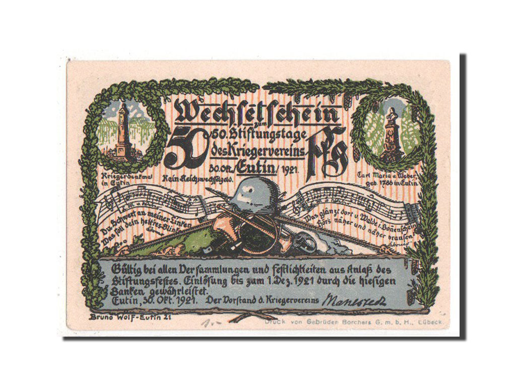 Banknote, Germany, Eutin Stadt, 50 Pfennig, 1921, UNC(60-62), Mehl:357.1