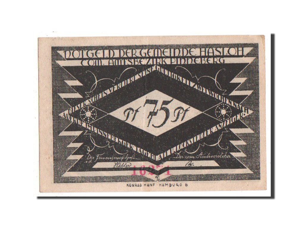Banknote, Germany, Hasloh, 75 Pfennig, 1921, UNC(63), Mehl:584.2a