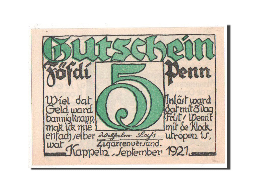 Banknote, Germany, Kappeln Stadt, 50 Pfennig, 1921, 1921-09-01, UNC(63)