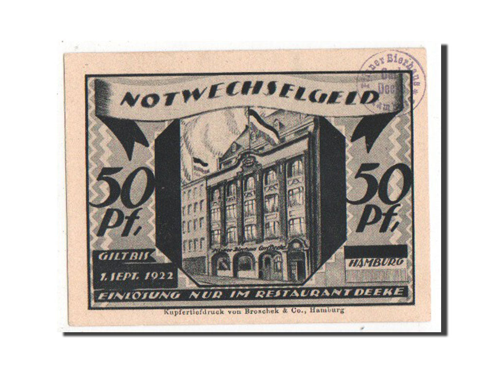 Banknote, Germany, Hamburg, 50 Pfennig, 1922, UNC(63), Mehl:520.1c