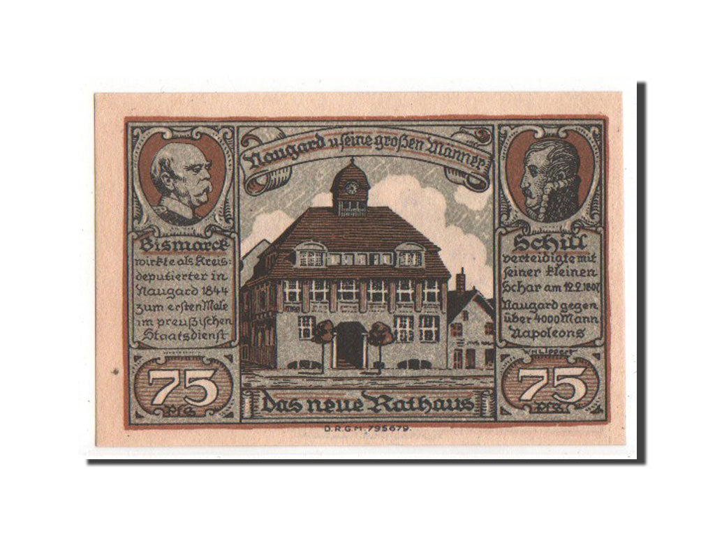 Banconote, Germania, Naugard Stadtsparkasse, 75 Pfennig, 1922, SPL, Mehl:923.1a