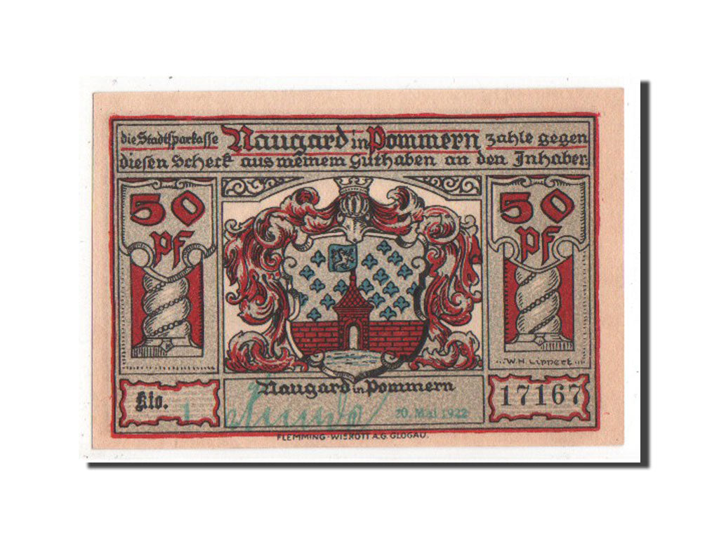 Geldschein, Deutschland, Naugard Stadtsparkasse, 50 Pfennig, 1922, UNZ-