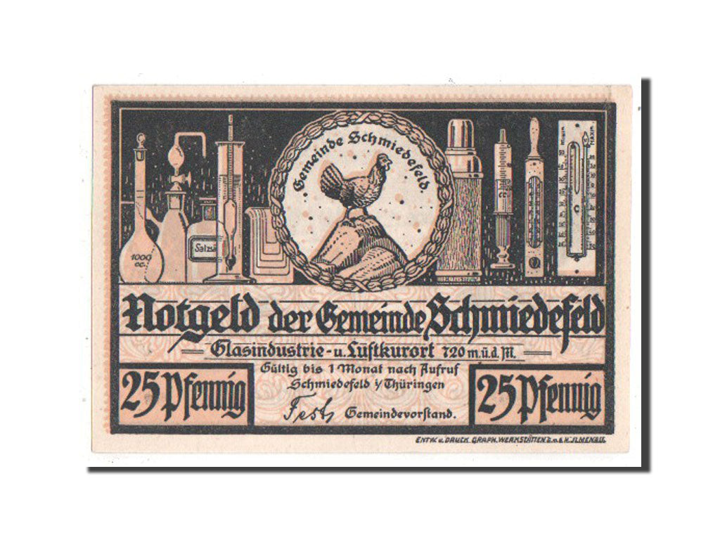 Banknote, Germany, Schmiedfeld Gemeinde, 25 Pfennig, 1921, UNC(63), Mehl:1187.6