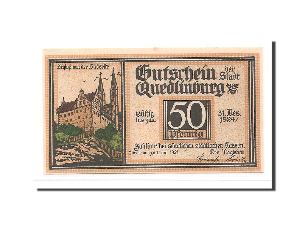 Geldschein, Deutschland, Quedlinburg Stadt, 50 Pfennig, 1921, UNZ-, Mehl:1087.2