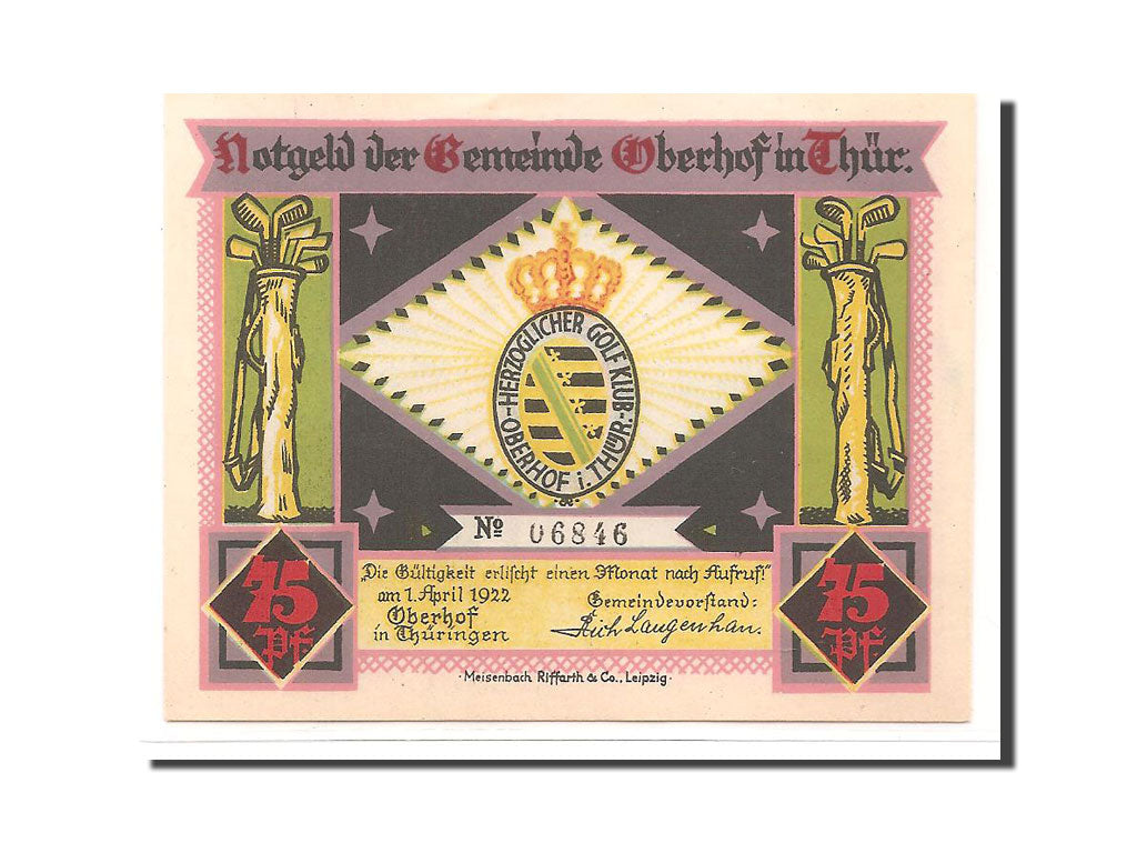 Banknote, Germany, Oberhof Gemeinde, 75 Pfennig, 1922, UNC(65-70), Mehl:996.5