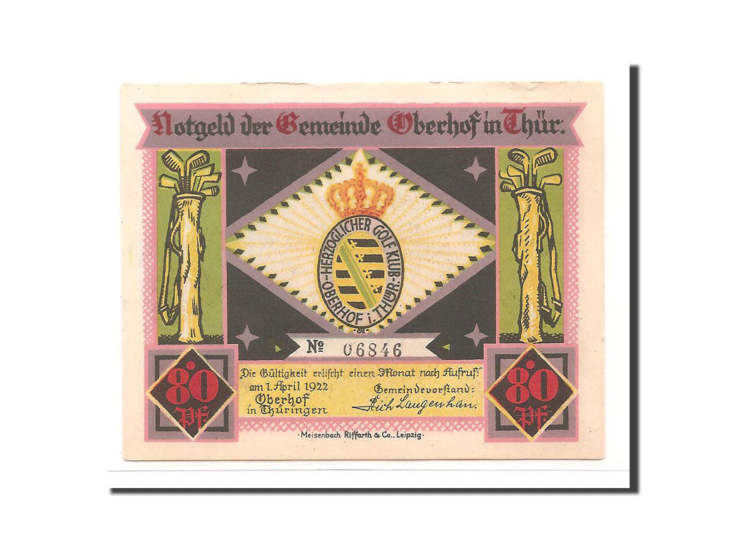 Banknote, Germany, Oberhof Gemeinde, 80 Pfennig, 1922, UNC(63), Mehl:996.5