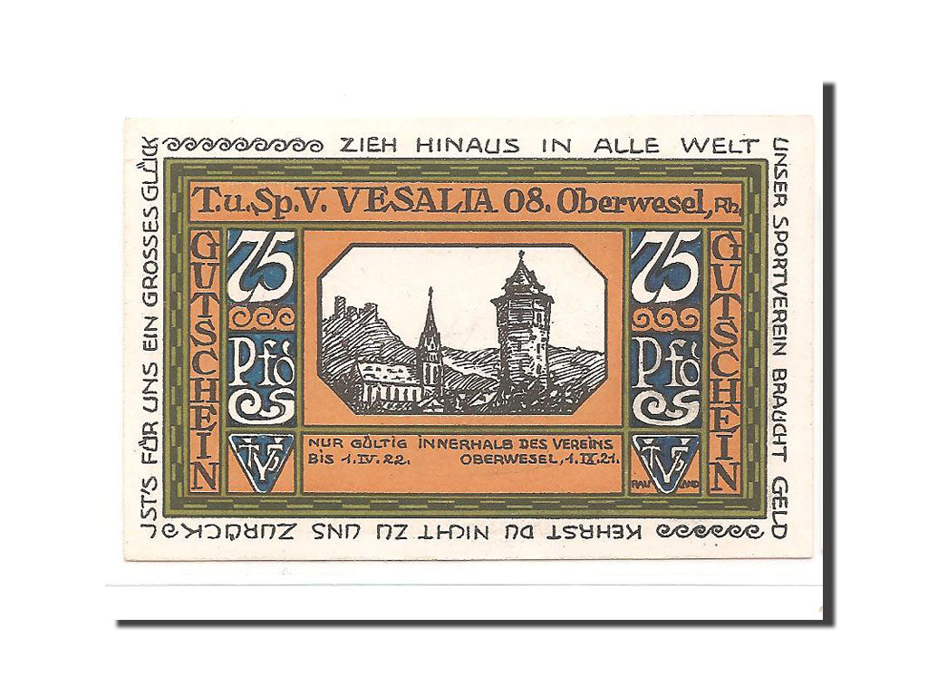 Geldschein, Deutschland, Oberwesel Stadt, 75 Pfennig, 1921, UNZ, Mehl:1005.1