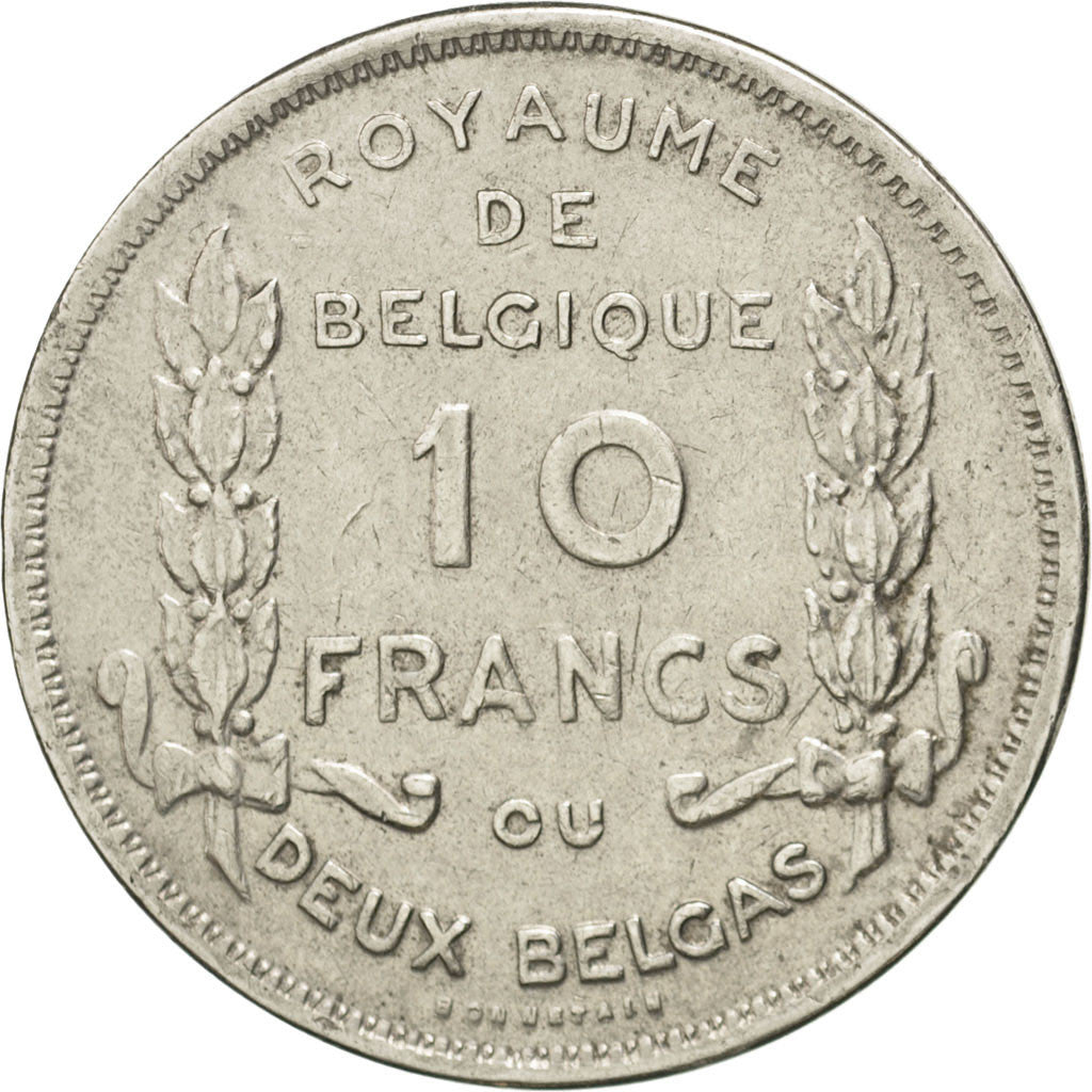 Munten, België, 10 Francs-10 Frank, Deux / Twee Belgas, 1930, ZF+, Nickel