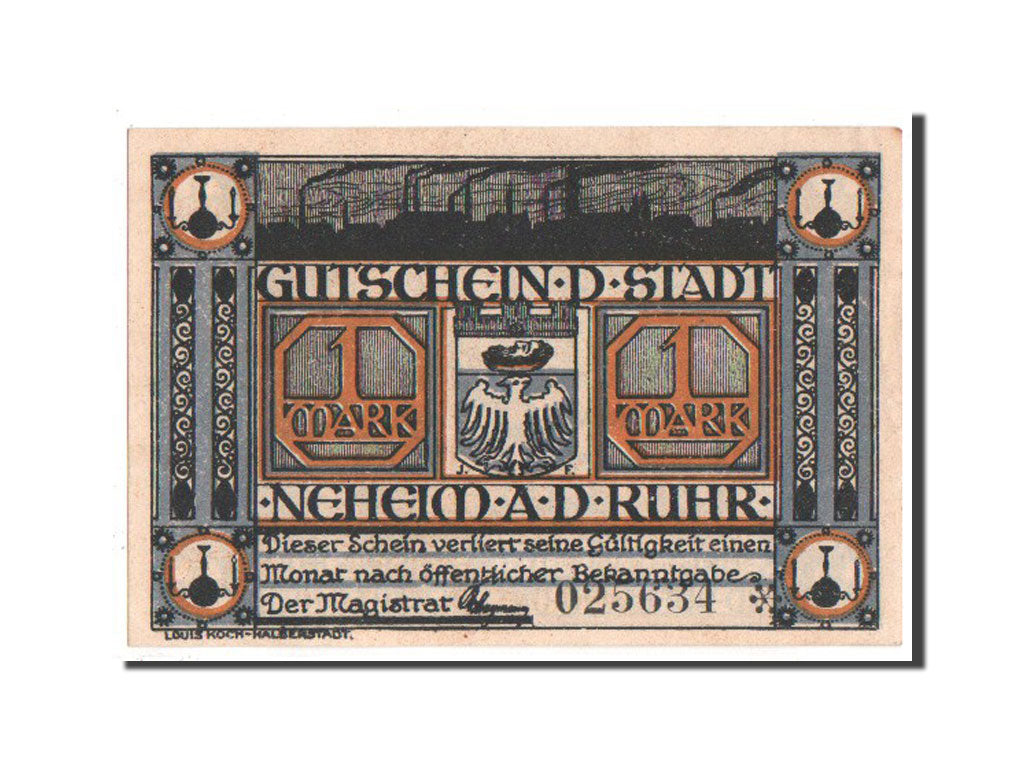 Banknote, Germany, Neheim a.d. Ruhr, 1 Mark, UNC(63), Mehl:931.1a