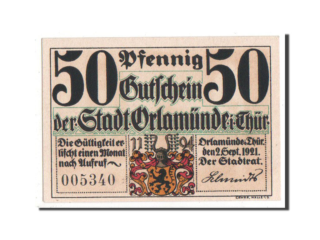 Banknote, Germany, Orlamunde Stadt, 50 Pfennig, 1921, UNC(65-70), Mehl:1025.1d