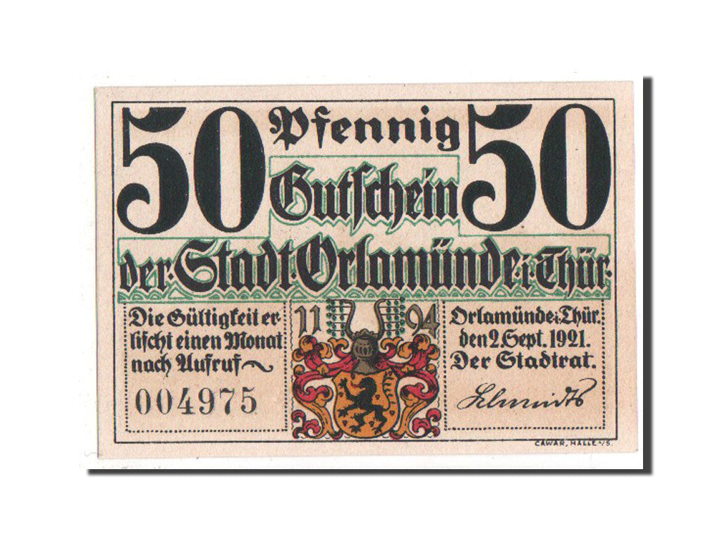 Billet, Allemagne, Orlamunde Stadt, 50 Pfennig, 1921, NEUF, Mehl:1025.1d