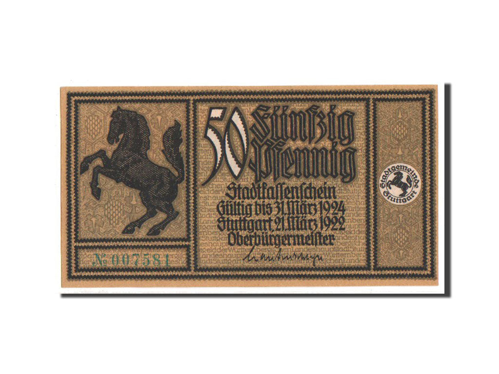 Banknote, Germany, Stuttgart Stadt, 50 Pfennig, 1921, UNC(63), Mehl:1289.2a