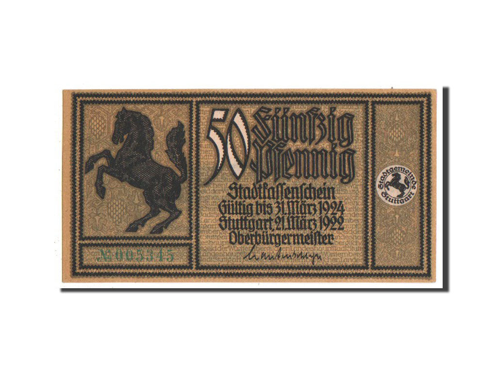 Banknote, Germany, Stuttgart Stadt, 50 Pfennig, 1922, UNC(63), Mehl:1289.2a