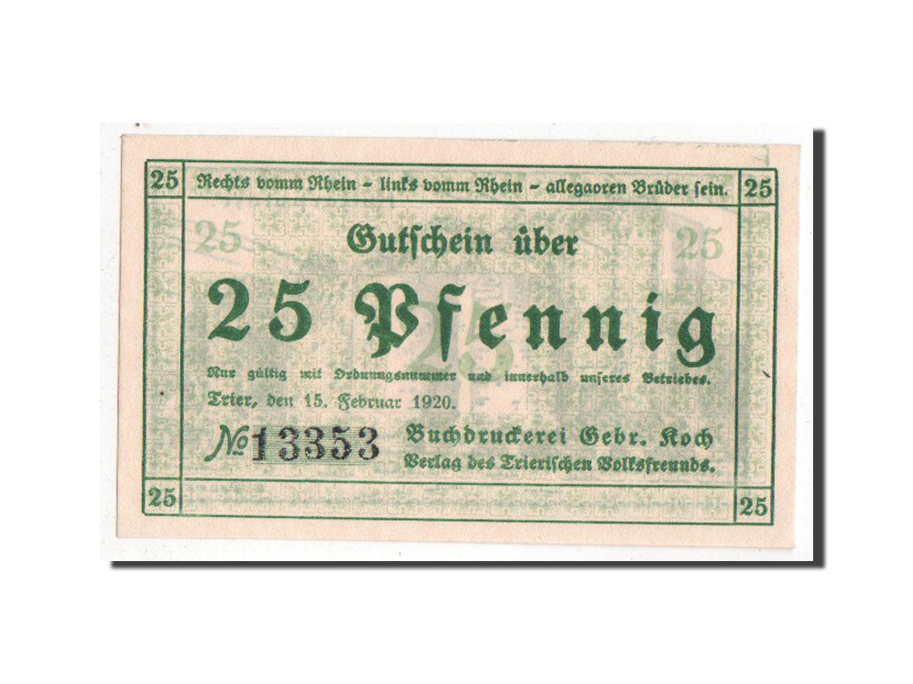 Banknote, Germany, Trier Stadt, 25 Pfennig, 1920, UNC(63), Mehl:1342.3