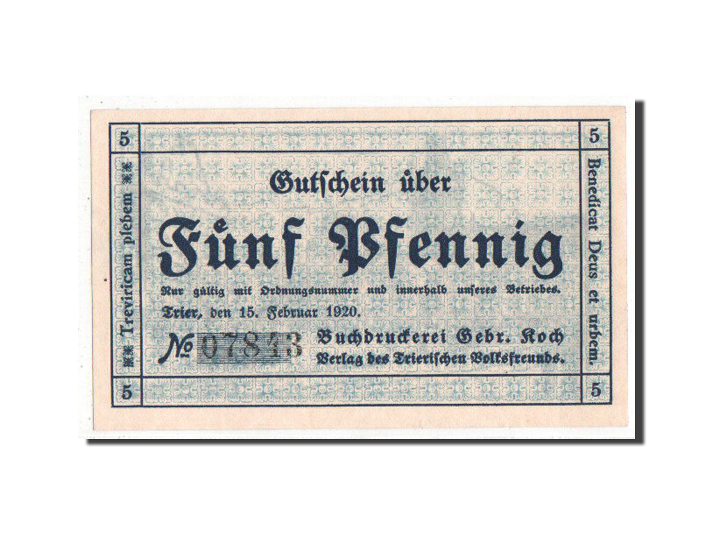 Banknote, Germany, Trier Stadt, 5 Pfennig, 1920, UNC(63), Mehl:1342.3