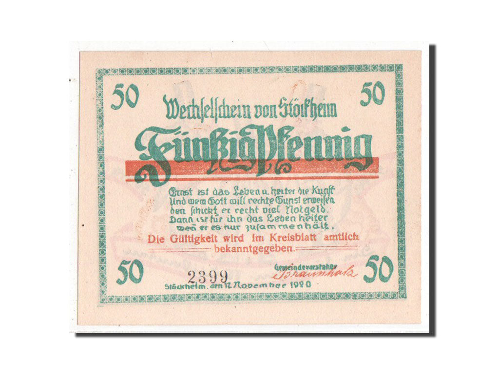 Banknote, Germany, Stockheim Gemeinde, 50 Pfennig, 1920, UNC(63), Mehl:1272.1a