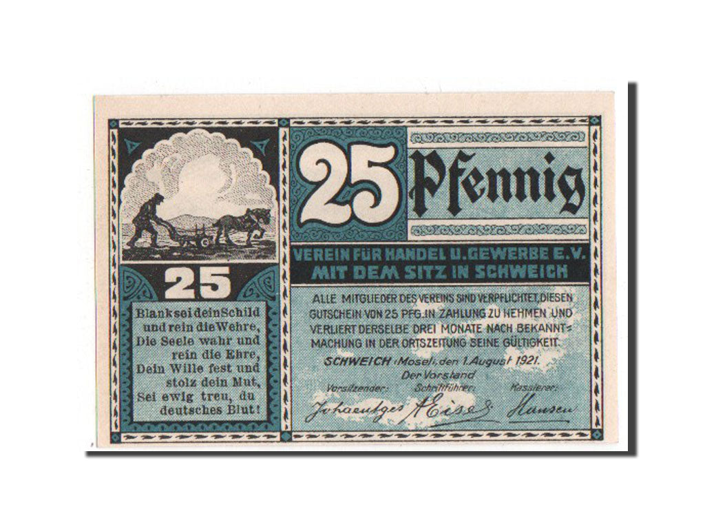 Banknote, Germany, Schweich, 25 Pfennig, 1921, UNC(65-70), Mehl:1209.4