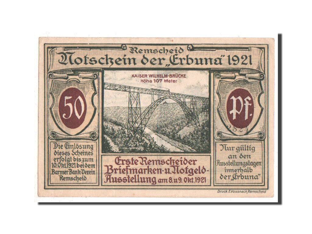 Billet, Allemagne, Remscheid Stadt, 50 Pfennig, 1921, SUP+, Mehl:1116.1a