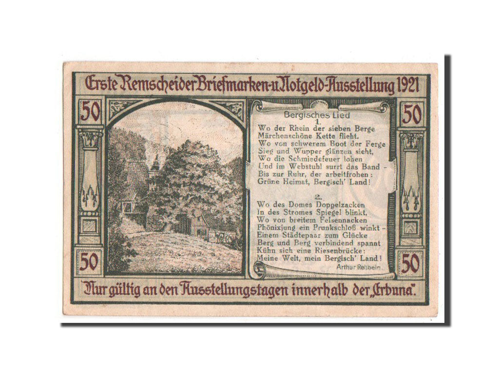 Billet, Allemagne, Remscheid Stadt, 50 Pfennig, 1921, SUP+, Mehl:1116.1a