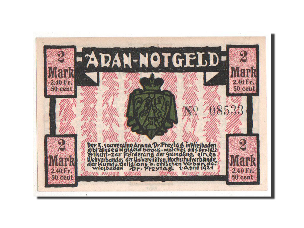 Banknote, Germany, Wiesbaden Stadt, 2 Mark, 1921, UNC(63), Mehl:1425.1
