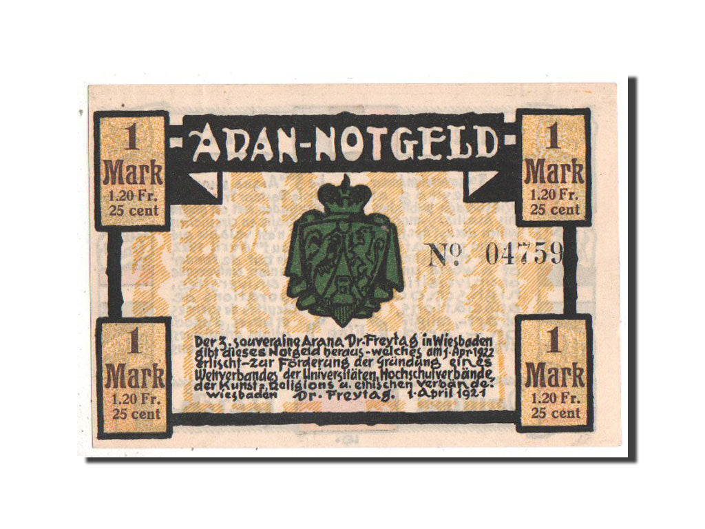 Banknote, Germany, Wiesbaden Stadt, 1 Mark, 1921, UNC(63), Mehl:1425.1