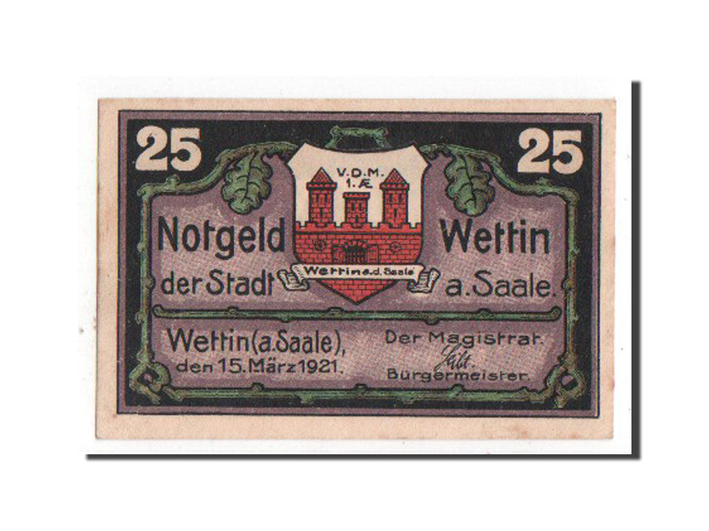 Billet, Allemagne, Wettin Stadt, 25 Pfennig, 1921, SPL, Mehl:1421.2