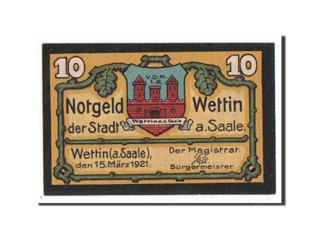 Billet, Allemagne, Wettin Stadt, 10 Pfennig, 1921, SPL, Mehl:1421.2