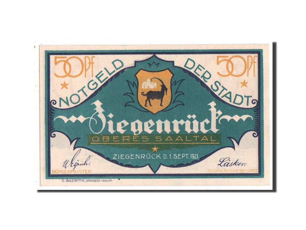 Banknote, Germany, Ziegenruck Stadt, 50 Pfennig, 1921, UNC(63), Mehl:1472.1e
