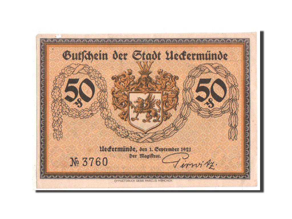Banknote, Germany, Ueckermunde Stadt, 50 Pfennig, 1921, EF(40-45), Mehl:1350.1
