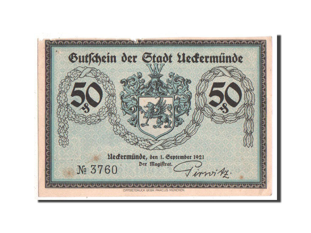 Banknote, Germany, Ueckermunde Stadt, 50 Pfennig, 1921, EF(40-45), Mehl:1350.1