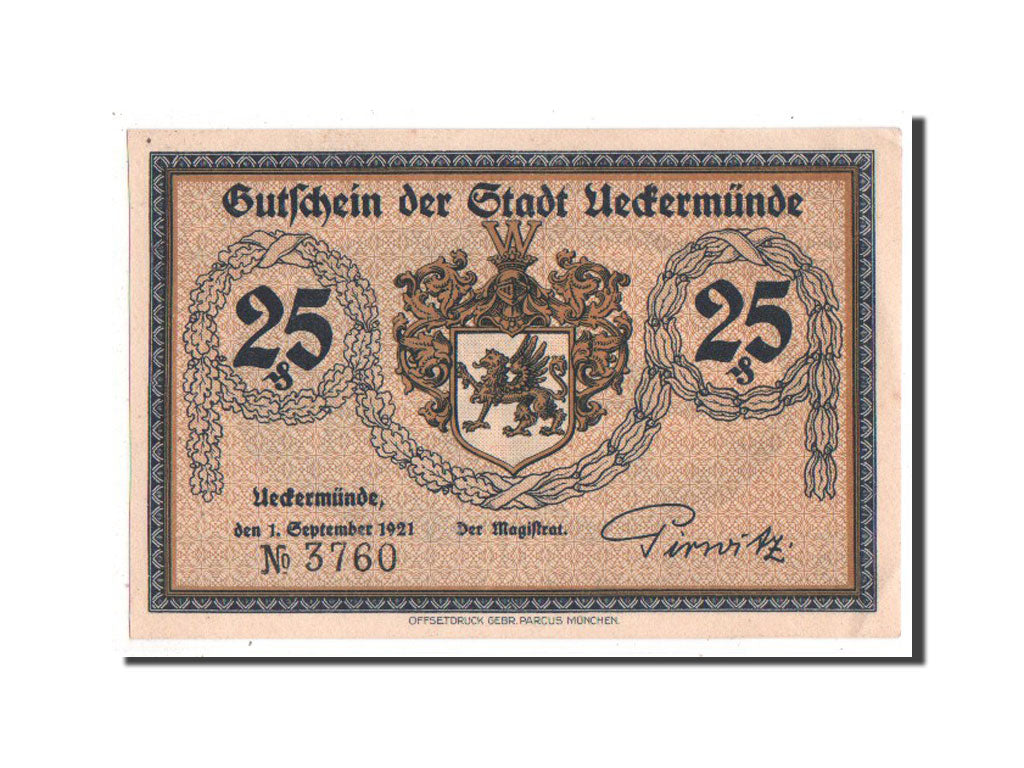 Banknote, Germany, Ueckermunde Stadt, 25 Pfennig, 1921, UNC(63), Mehl:1350.1