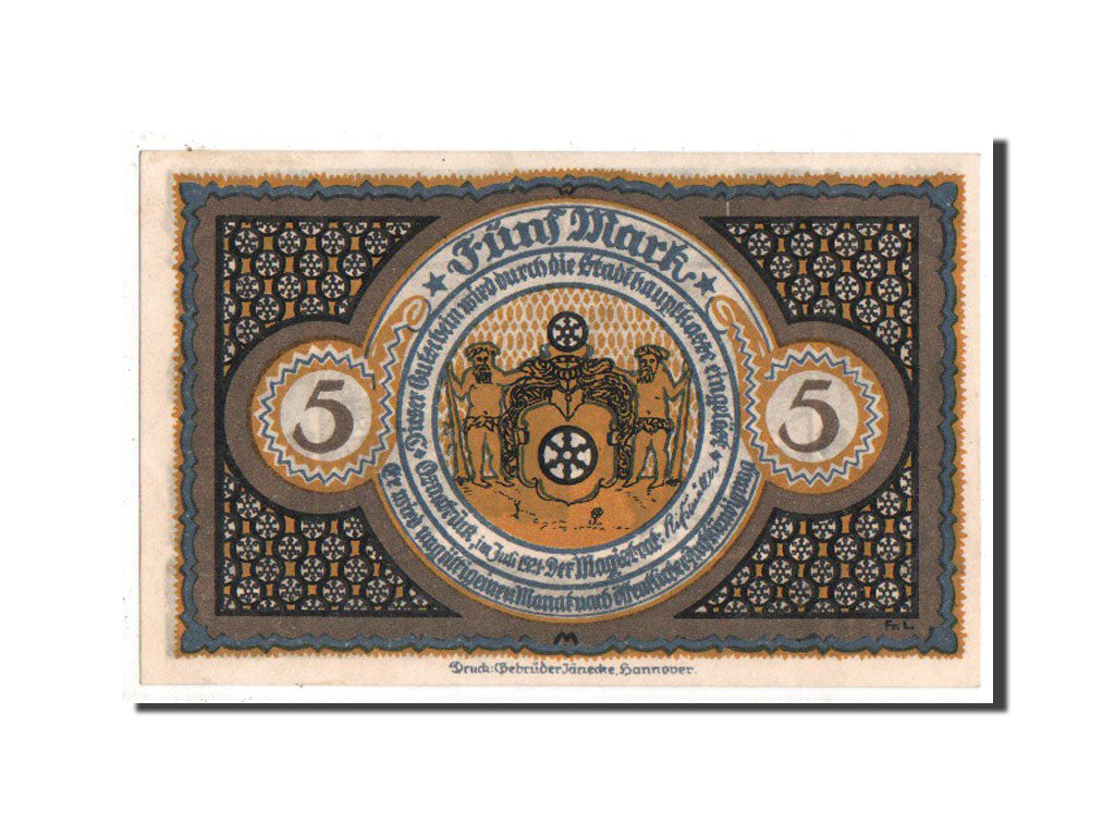 Banknote, Germany, Osnabruck, 5 Mark, 1921, UNC(63), Mehl:1032.1