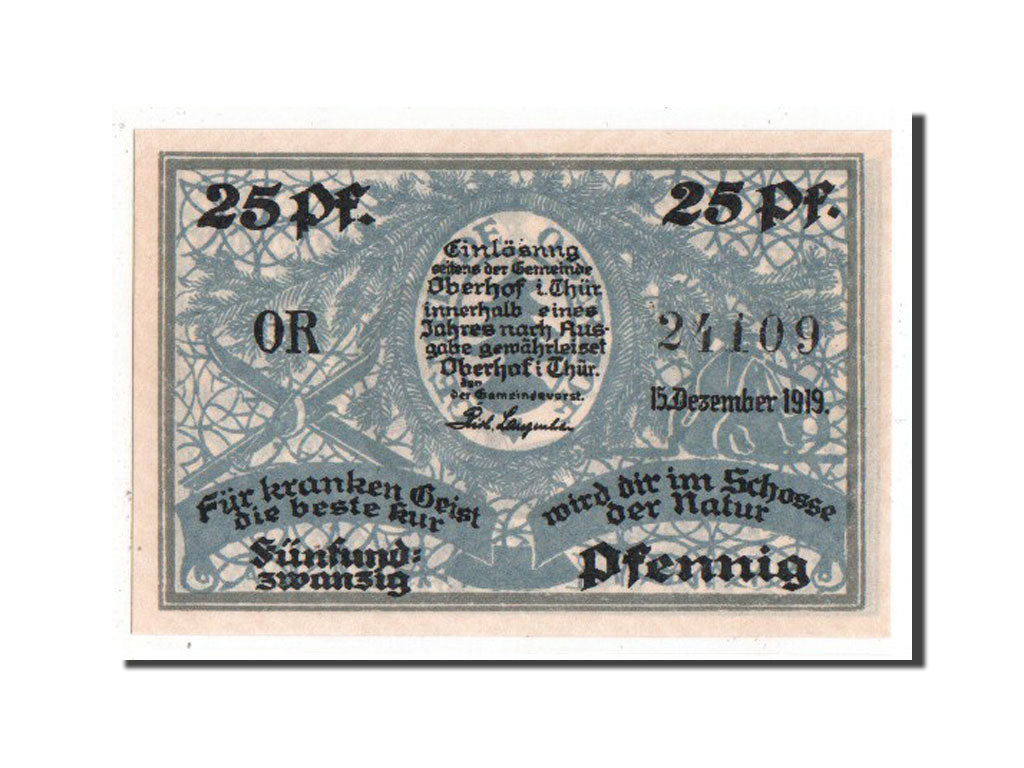 Banknote, Germany, Oberhof Gemeinde, 25 Pfennig, 1919, UNC(63), Mehl:996.1c