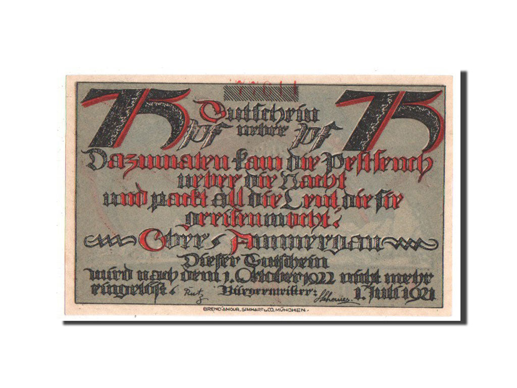 Banknote, Germany, Oberammergau Gemeinde, 75 Pfennig, 1921, UNC(63), Mehl:992.3
