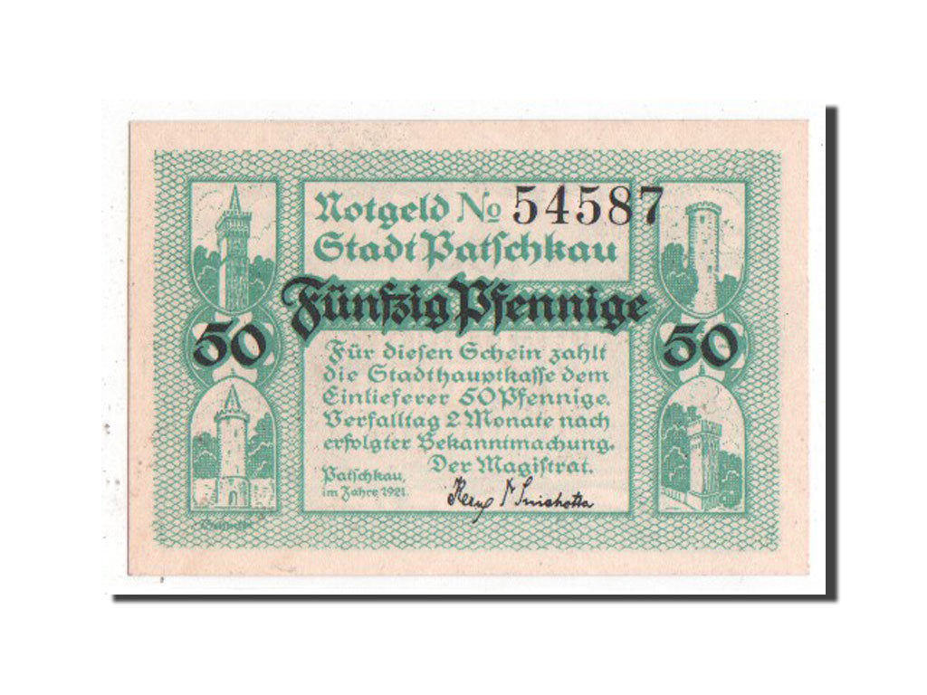 Banconote, Germania, Patschkau Stadt, 50 Pfennig, 1921, SPL, Mehl:1052.1