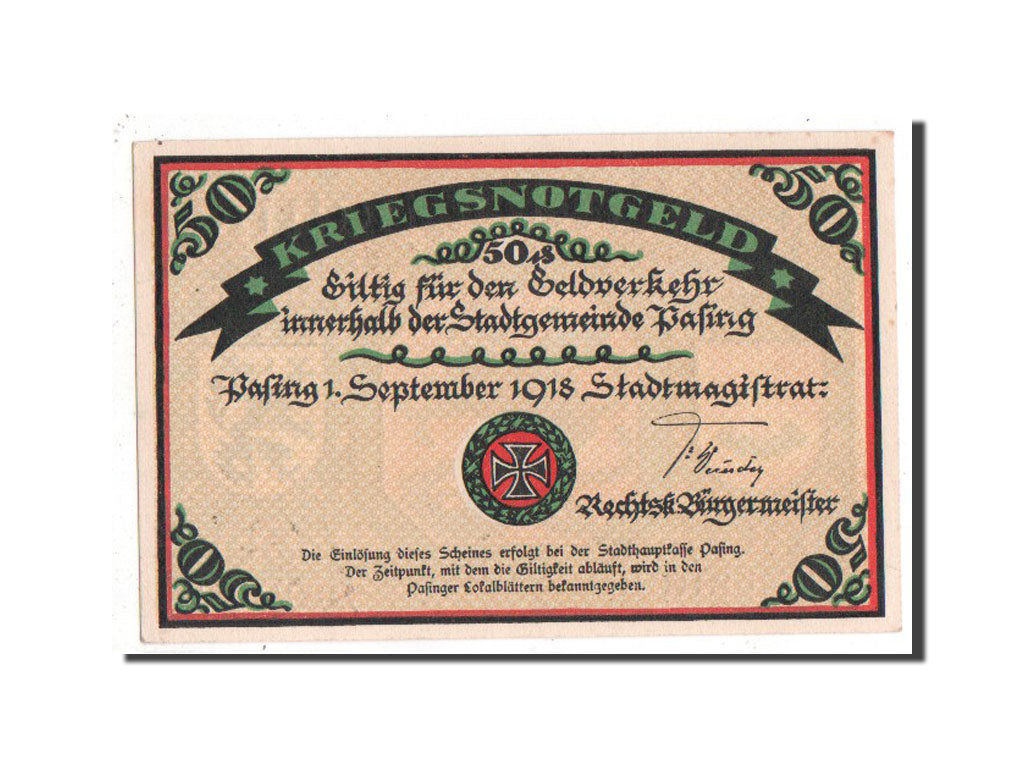 Banknote, Germany, Pasing Stadt, 50 Pfennig, 1918, UNC(63), Mehl:1050.1e