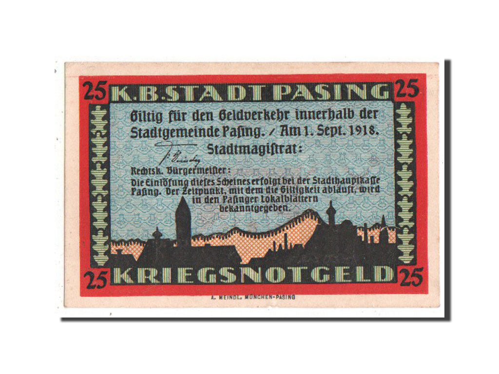 Banknote, Germany, Pasing Stadt, 25 Pfennig, 1918, UNC(63), Mehl:1050.1a
