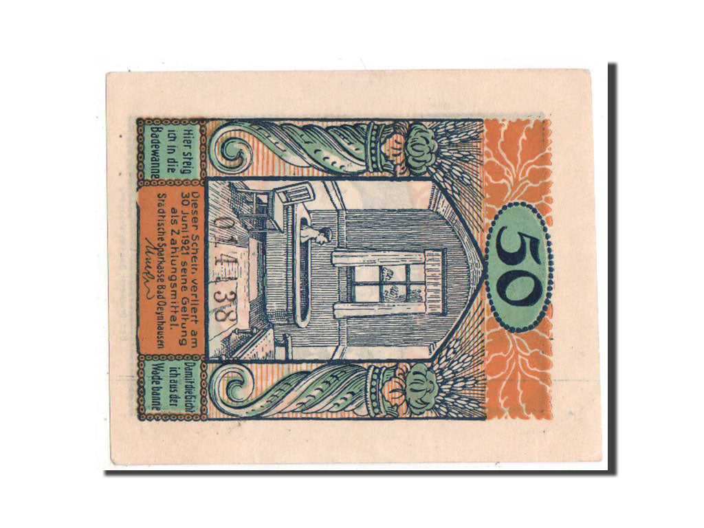 Biljet, Duitsland, Oeynhausen Bad W Klutsch Hotel Furstenhof, 50 Pfennig, 1921