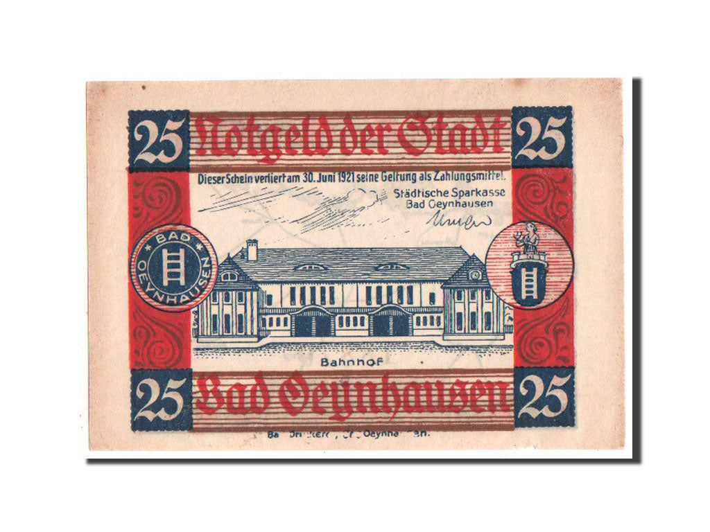 Banknote, Germany, Oeynhausen Bad W Klutsch Hotel Furstenhof, 25 Pfennig, 1921