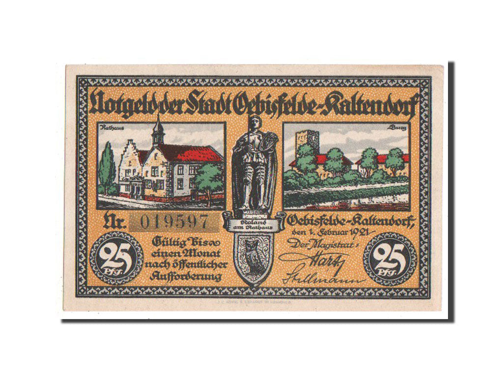 Banknote, Germany, Oebisfelde Kaltendorf Stadt, 25 Pfennig, 1921, UNC(65-70)