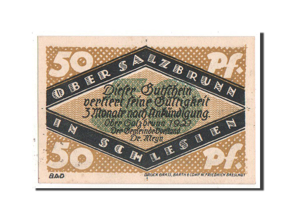 Banknote, Germany, Ober Salzbrunn, 50 Pfennig, 1921, UNC(65-70), Mehl:1001.1