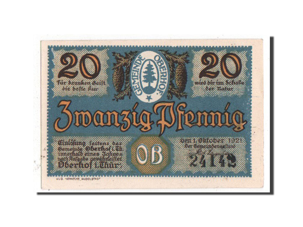Banknote, Germany, Oberhof Gemeinde, 20 Pfennig, 1921, UNC(65-70), Mehl:996.4