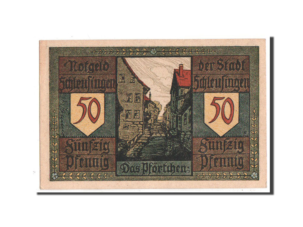 Banconote, Germania, Schleusingen Stadt, 50 Pfennig, 1921, SPL, Mehl:1181.3b