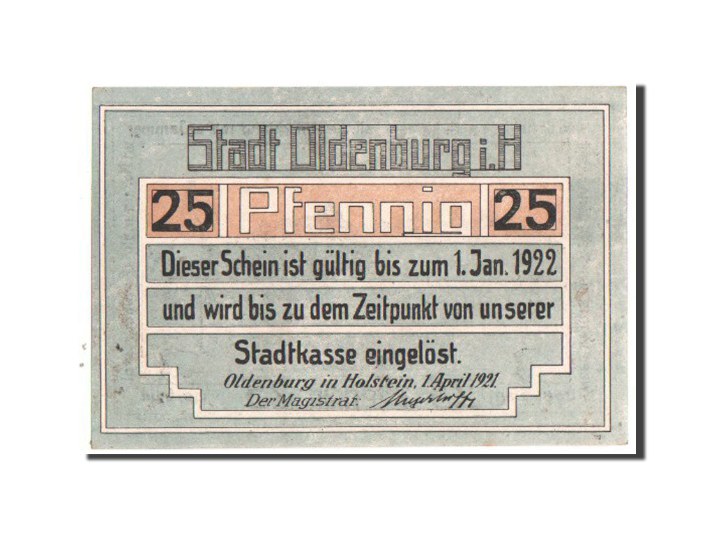 Banknote, Germany, Oldenburg i. Holstein Stadt, 25 Pfennig, 1921, UNC(63)