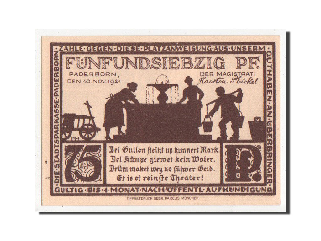 Banknote, Germany, Paderborn Stadt, 75 Pfennig, 1921, UNC(63), Mehl:1043.7