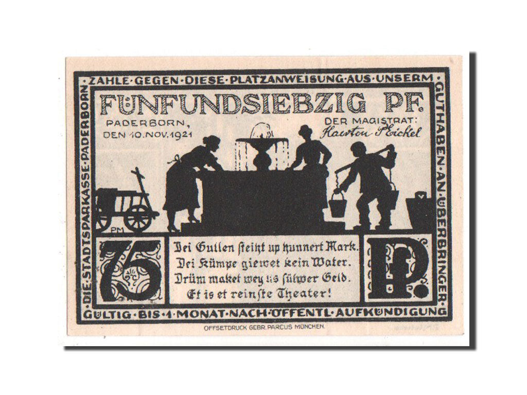 Banknote, Germany, Paderborn Stadt, 75 Pfennig, 1921, UNC(63), Mehl:1043.6
