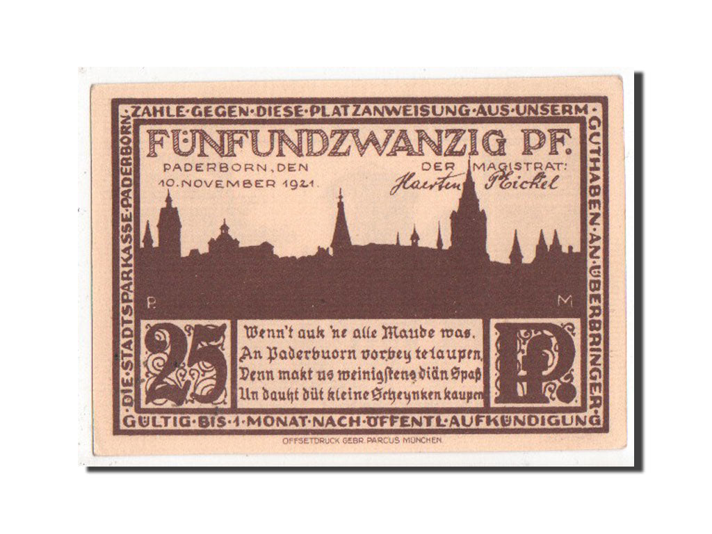 Banknote, Germany, Paderborn Stadt, 25 Pfennig, 1921, UNC(63), Mehl:1043.5