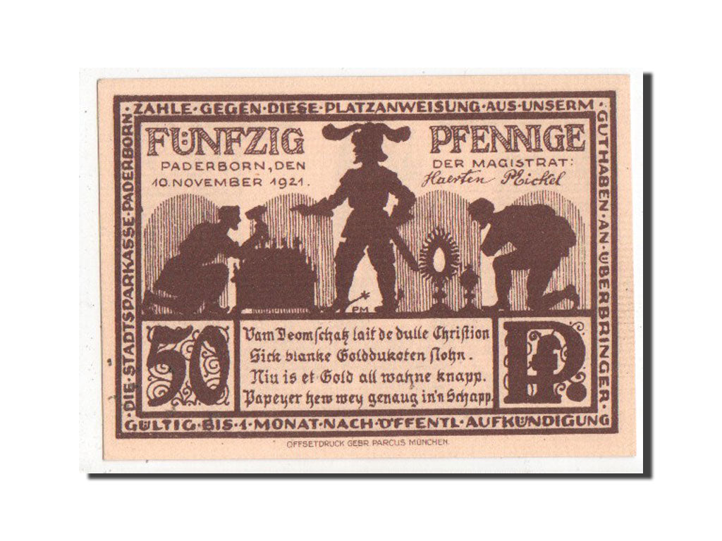 Banknote, Germany, Paderborn Stadt, 50 Pfennig, 1921, UNC(63), Mehl:1043.5